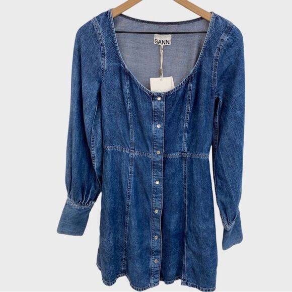GANNI NEW Denim mini dress size 2 - Picture 4 of 10